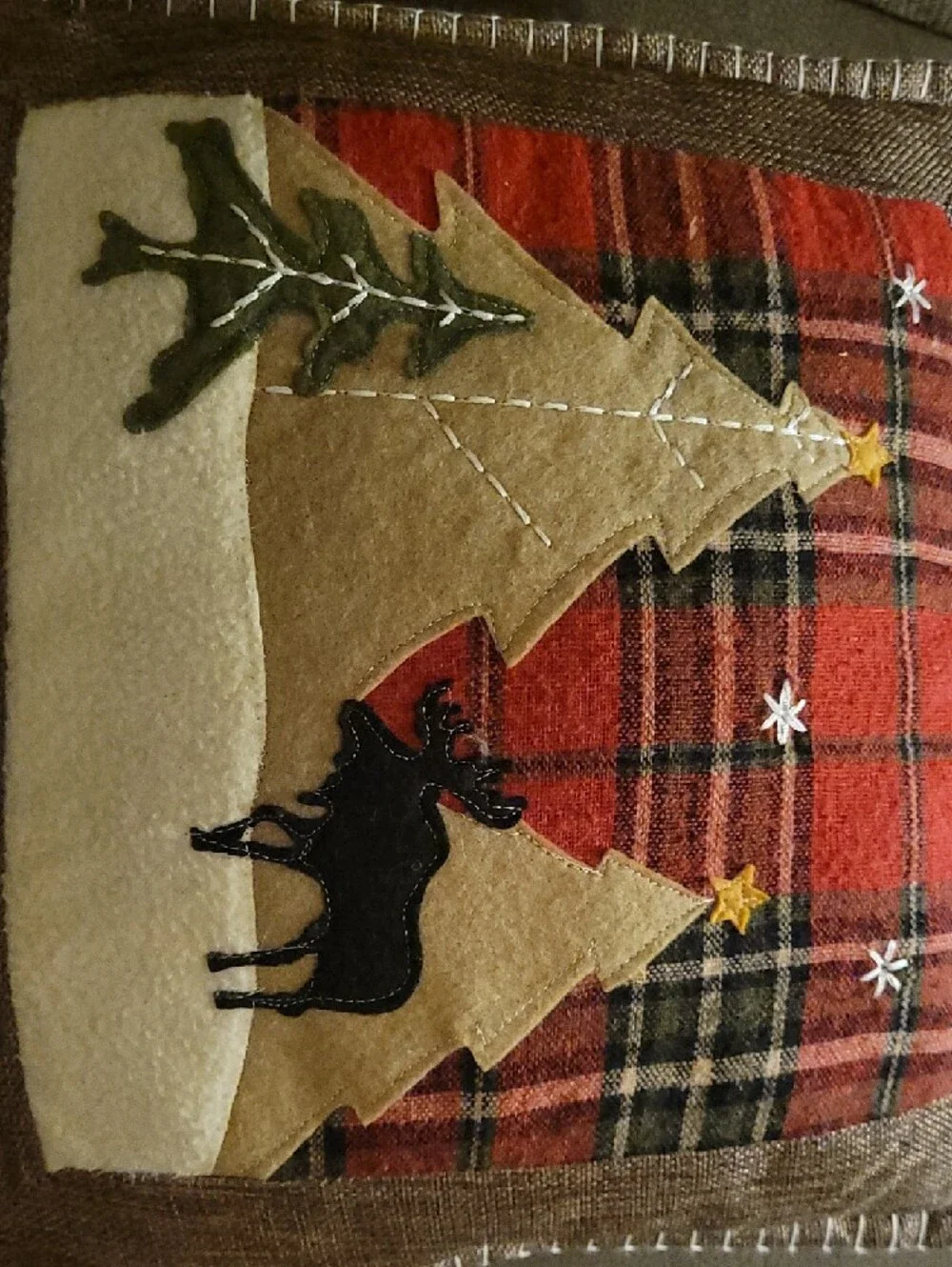 Holiday Plaid Moose Decorative Throw Pillow in Brown and Red